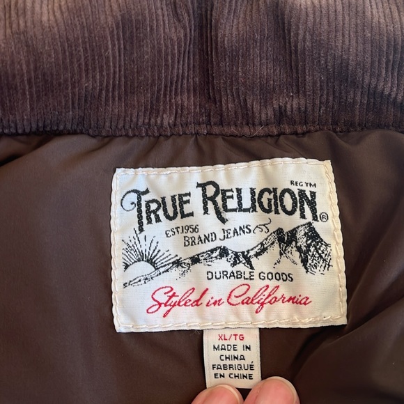 True Religion Aztec Puffer Vest Serape Yoke Men XL/TG Cotton Corduroy Brown Boho - Picture 6 of 16